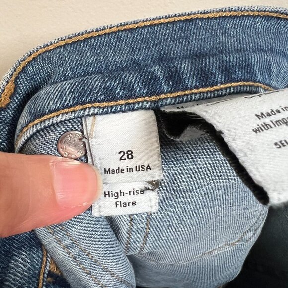 Proenza Schouler High Rise Flare Jeans Size 28 Two Tone Cropped Blue Denim - Picture 11 of 12